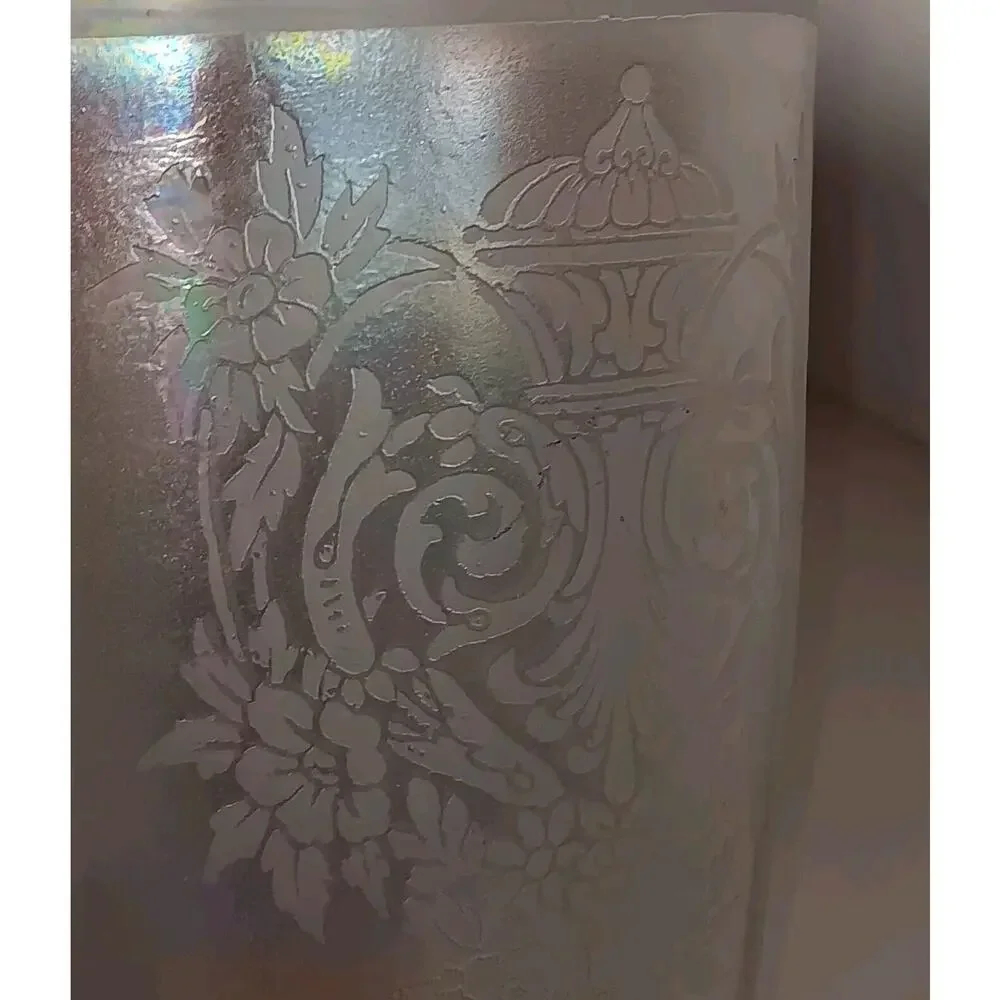 Vintage Glass Lamp Shade Frosted Iridescence Etched Victorian 5.5